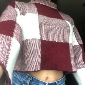 Maroon plaid cropped sweater